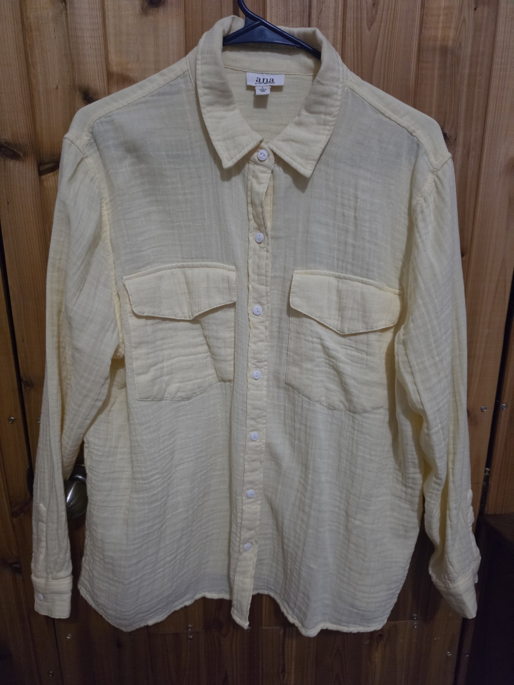a.n.a a new approach -Very Bright Light Yellow Crinkled Gauze Button-Down Shirt - Picture 3 of 11